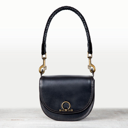 Coronado- Horse Bit Lock Luxury Leather Crossbody Handbag in Black Urban-Equestrian