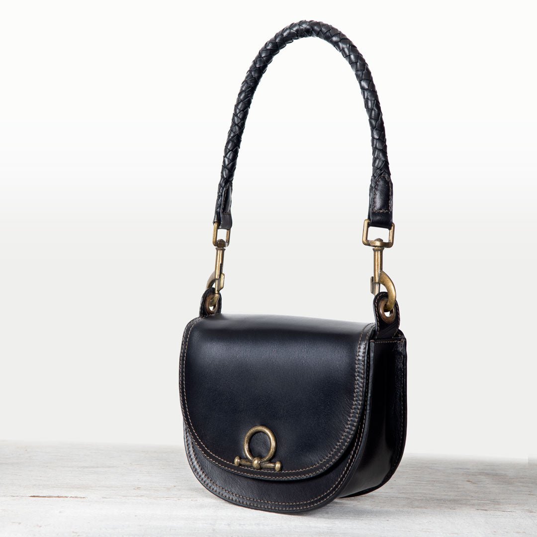 Coronado- Horse Bit Lock Luxury Leather Crossbody Handbag in Black Urban-Equestrian