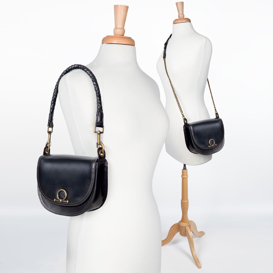 Coronado- Horse Bit Lock Luxury Leather Crossbody Handbag in Black Urban-Equestrian