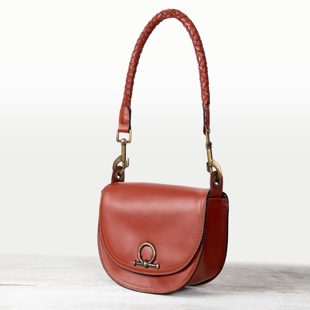 Coronado- Horse Bit Lock Luxury Leather Crossbody Handbag in Cognac Urban-Equestrian