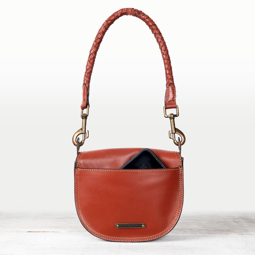Coronado- Horse Bit Lock Luxury Leather Crossbody Handbag in Cognac Urban-Equestrian