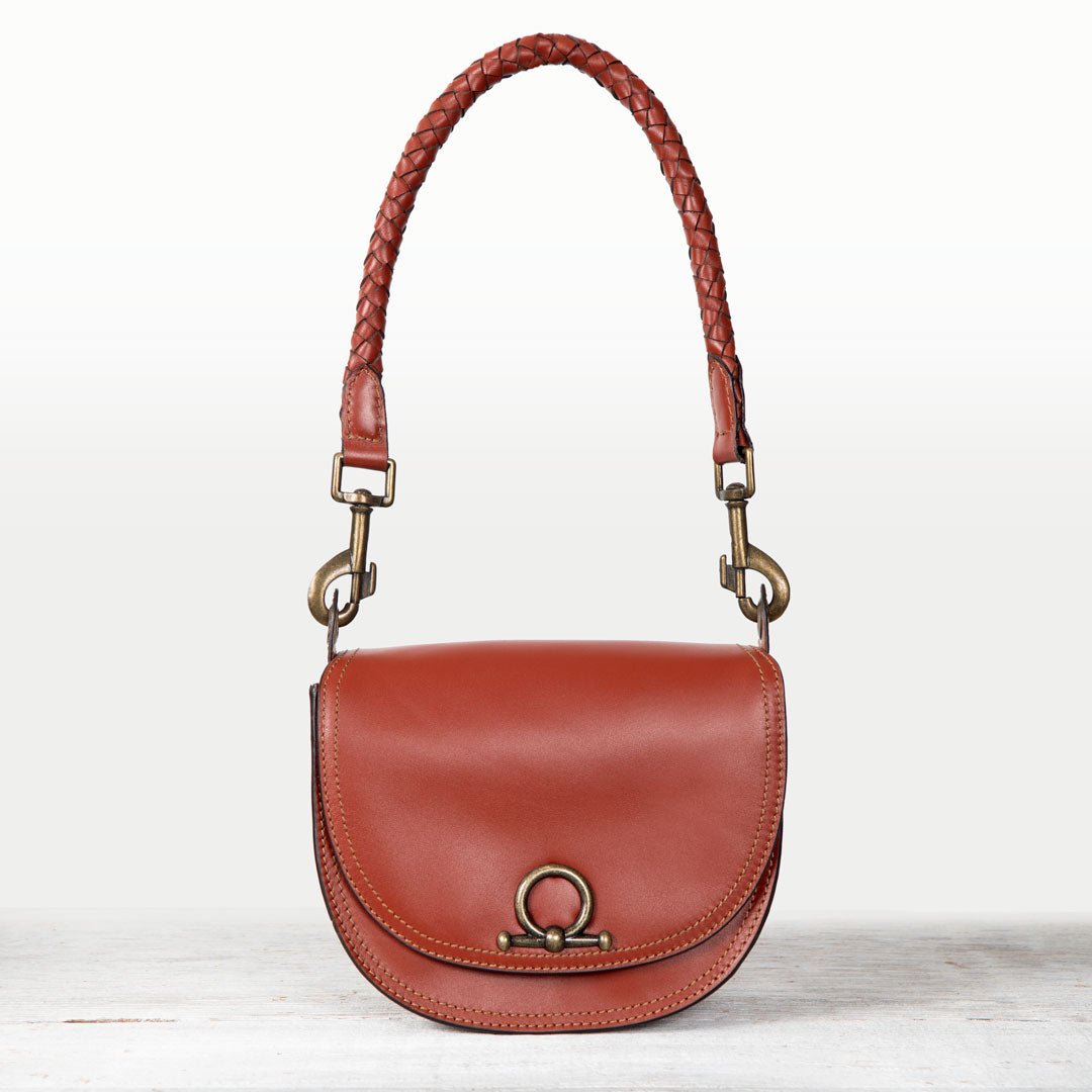 Coronado- Horse Bit Lock Luxury Leather Crossbody Handbag in Cognac Urban-Equestrian