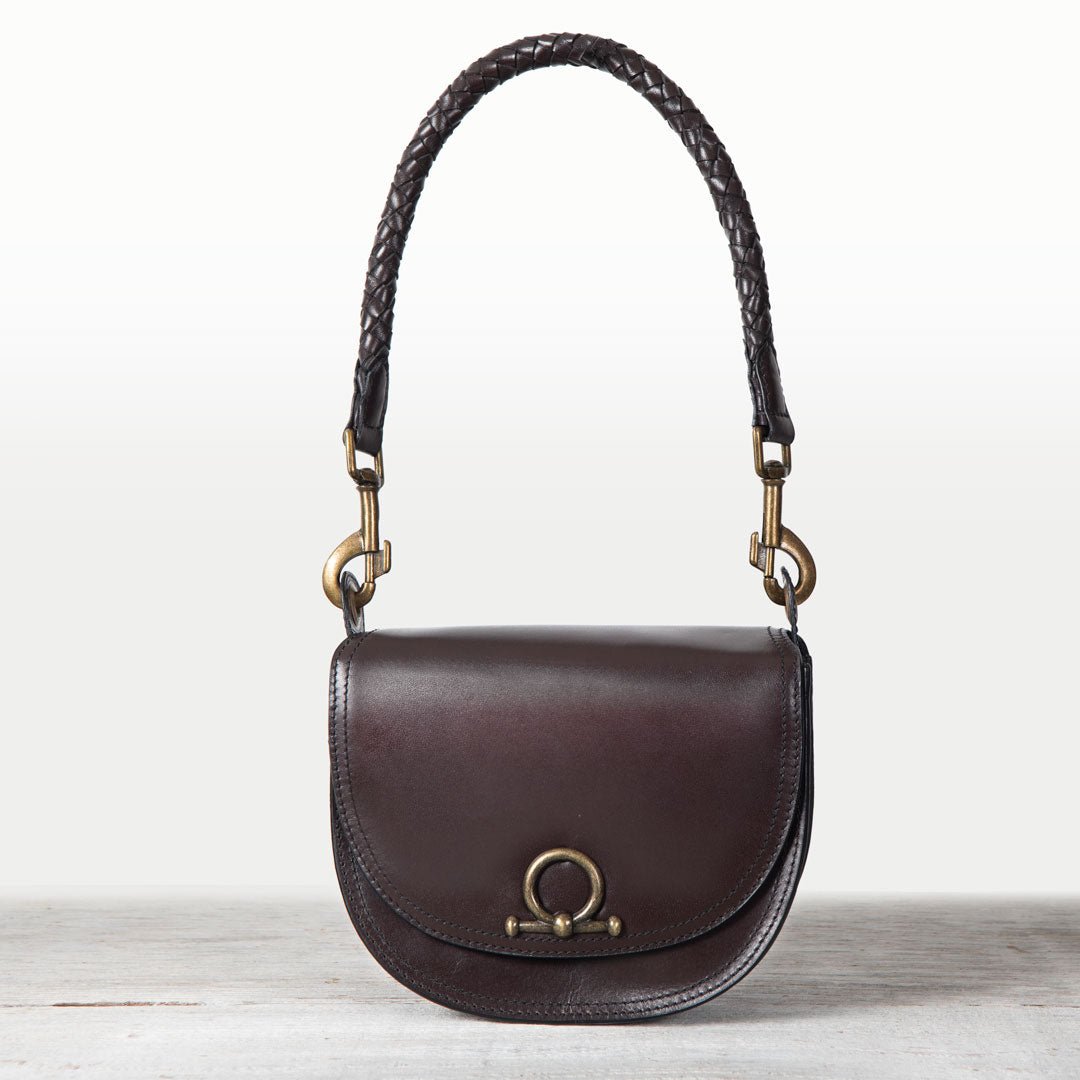 Coronado- Horse Bit Lock Luxury Leather Crossbody Handbag in Deep Brown Urban-Equestrian