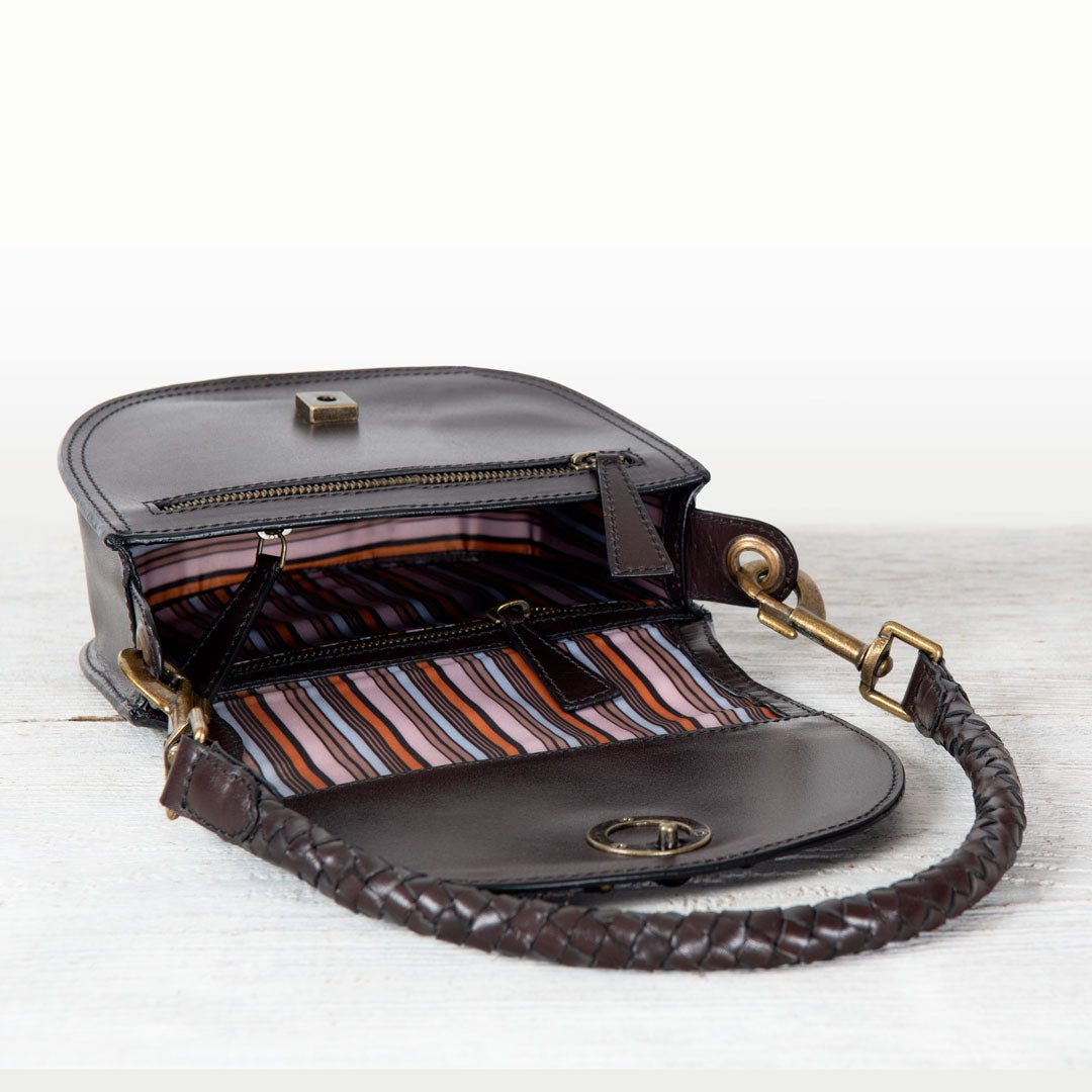 Coronado- Horse Bit Lock Luxury Leather Crossbody Handbag in Deep Brown Urban-Equestrian