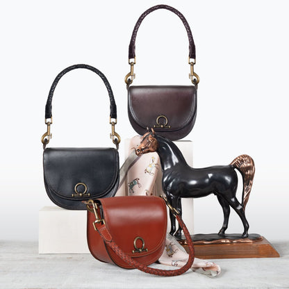 Coronado- Horse Bit Lock Luxury Leather Crossbody Handbag in Black Urban-Equestrian