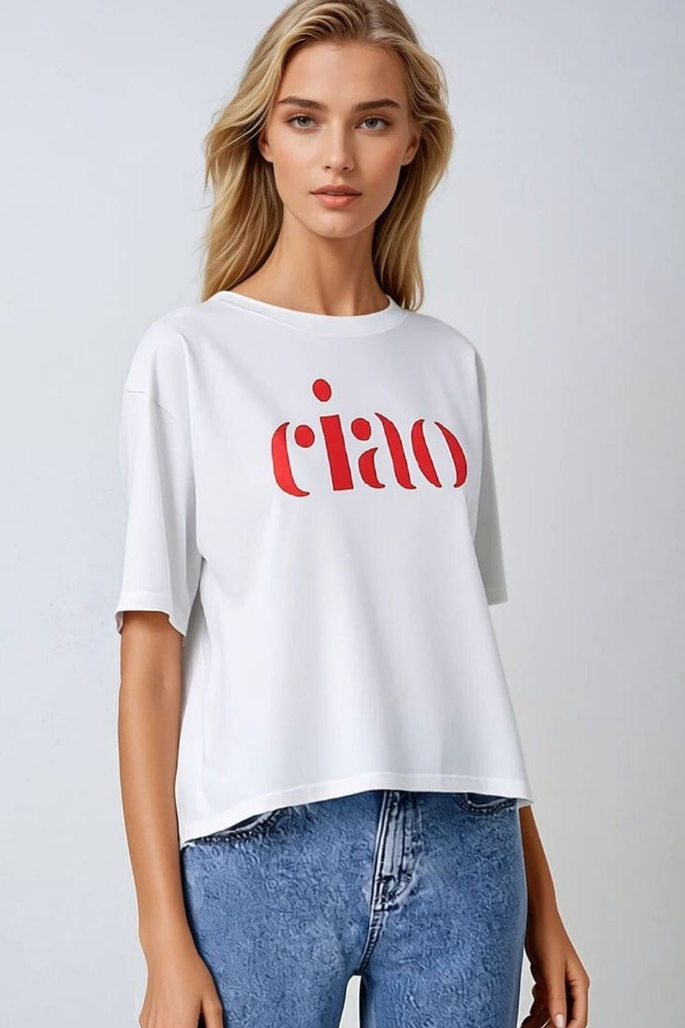 Cotton t-shirt made in Italy with Ciao logo in red Q2store