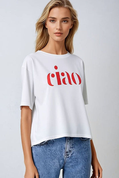 Cotton t-shirt made in Italy with Ciao logo in red Q2store