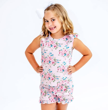 Golden Blooms - Bamboo Flutter Sleeve & Shorts Lounge Set Charlies Project Kids