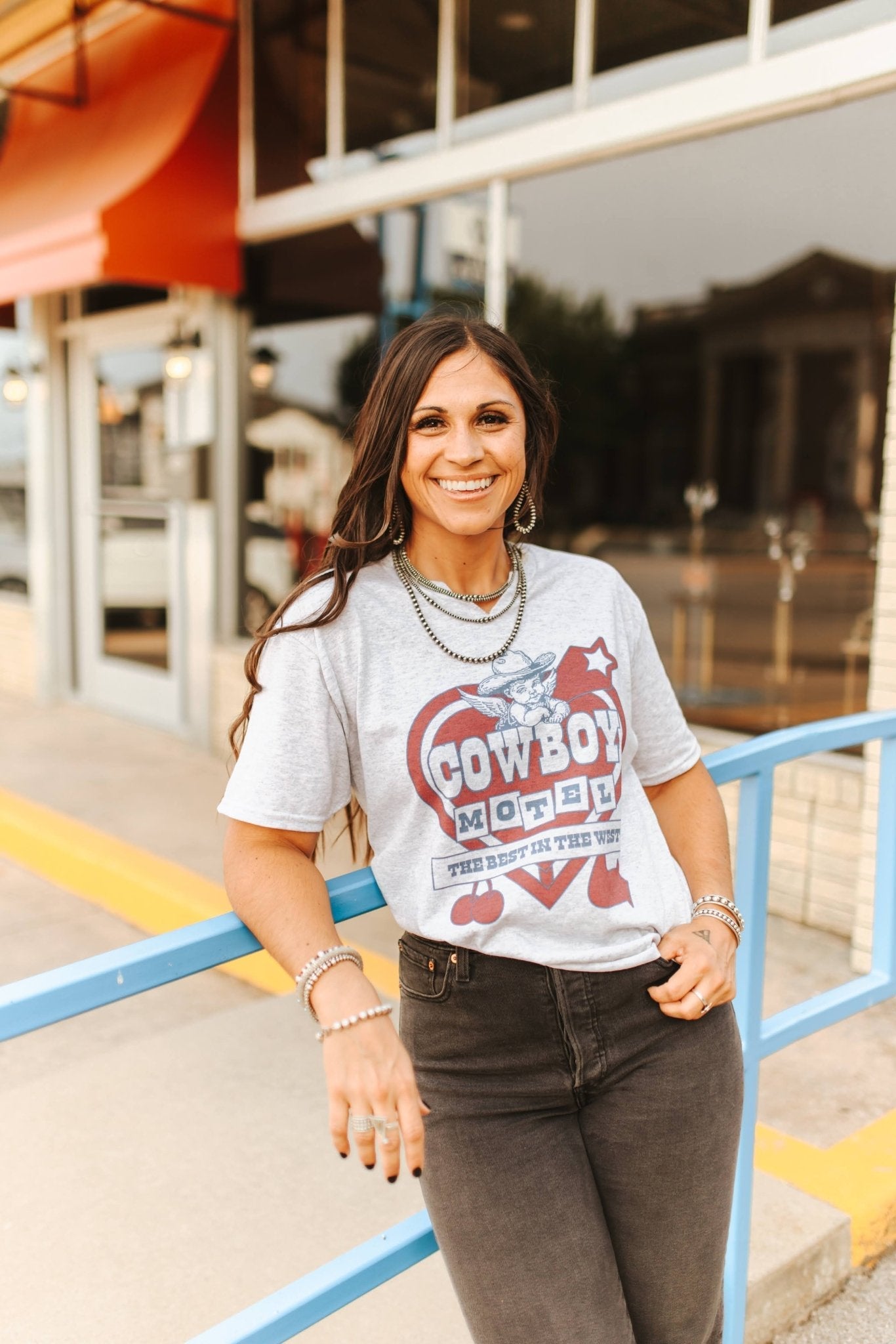 Cowboy Motel Raw Cut V-neck Graphic Tee Wild Junkie