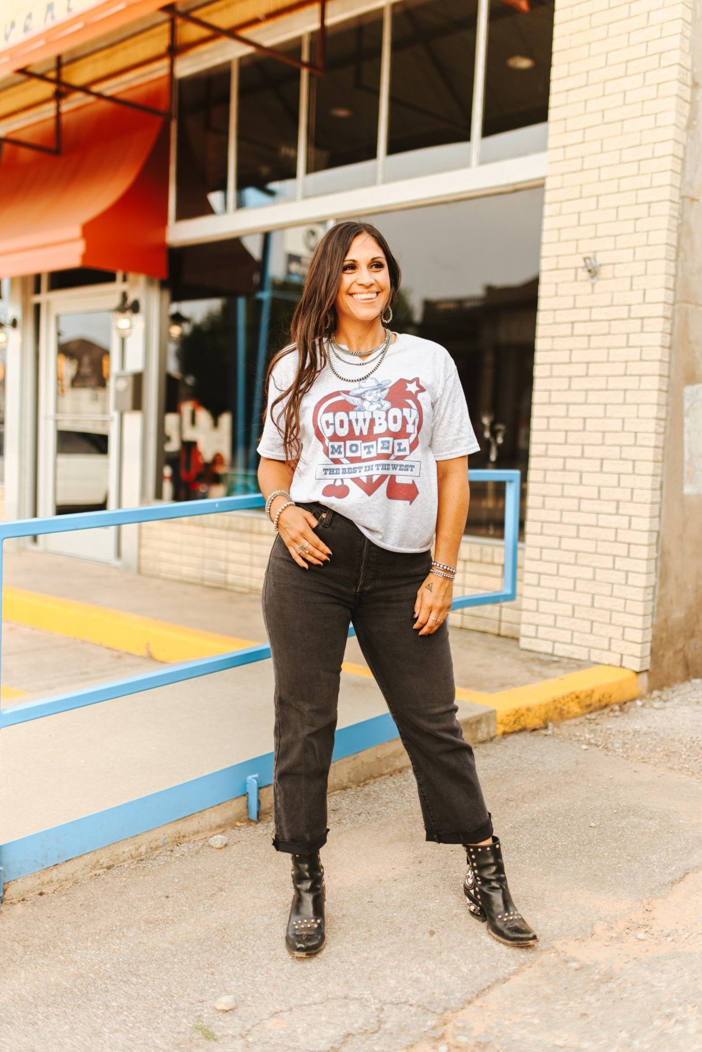 Cowboy Motel Raw Cut V-neck Graphic Tee Wild Junkie