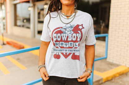 Cowboy Motel Raw Cut V-neck Graphic Tee Wild Junkie