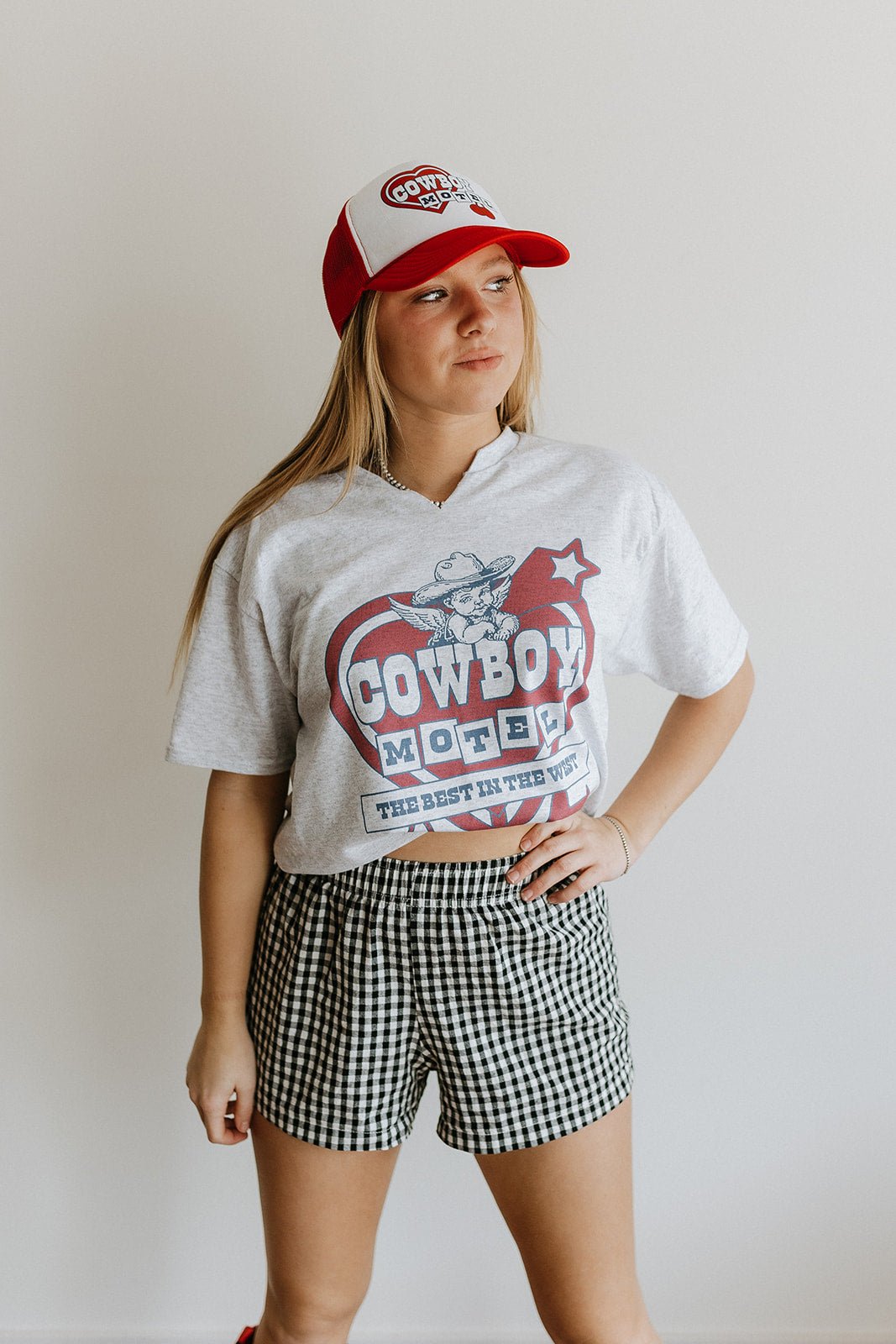 Cowboy Motel Raw Cut V-neck Graphic Tee Wild Junkie