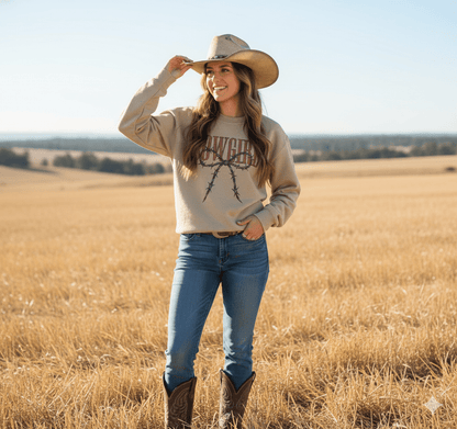 Cowgirl Barbed Wire Bow Graphic Sweatshirt Wild Junkie
