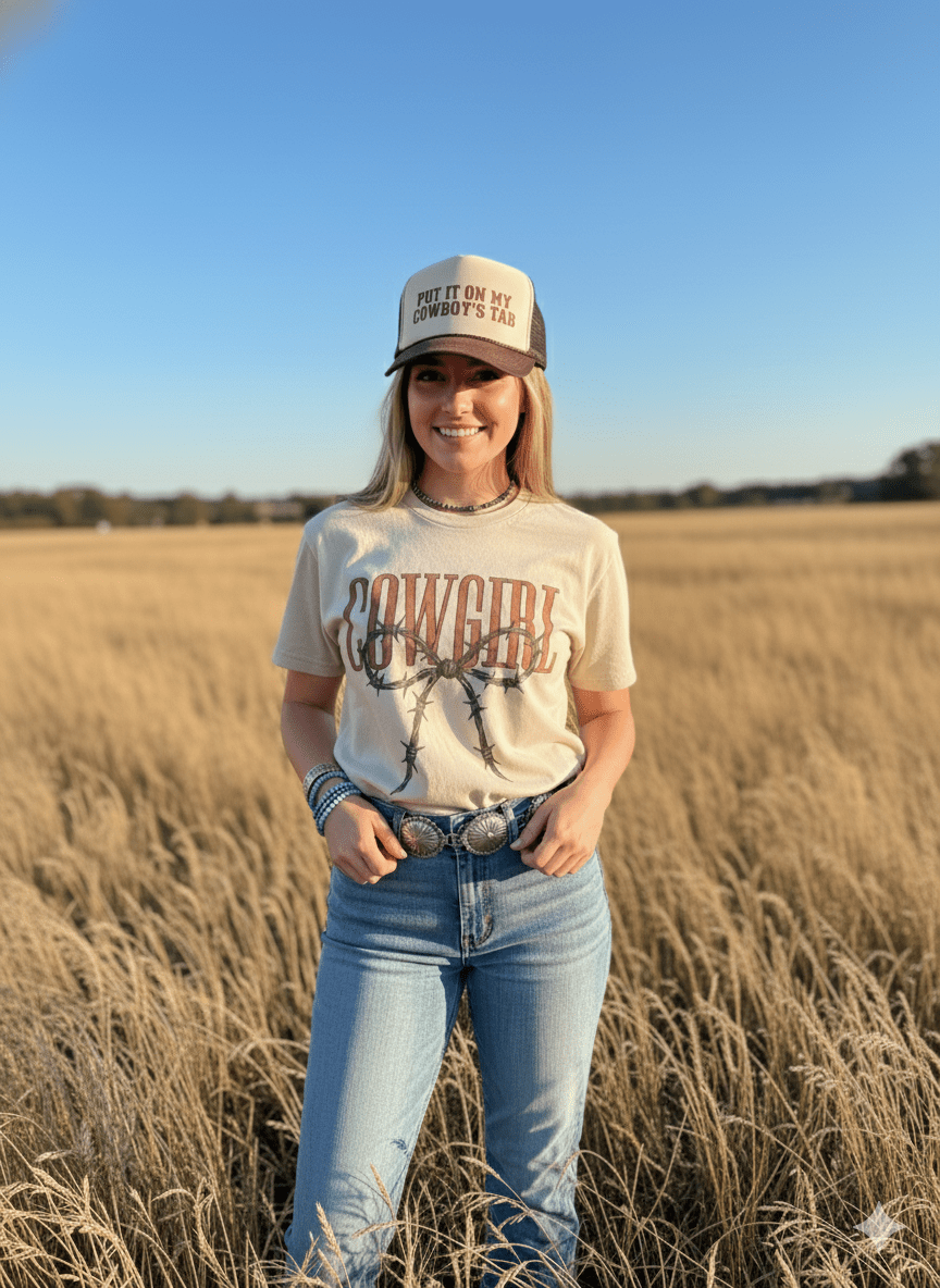 Cowgirl Barbed Wire Bow Graphic Tee Wild Junkie