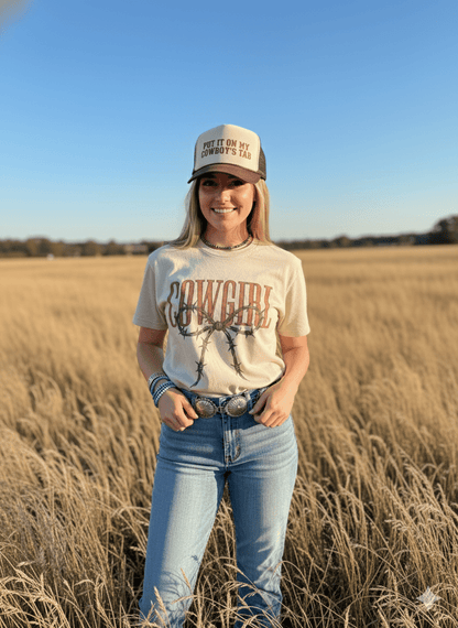 Cowgirl Barbed Wire Bow Graphic Tee Wild Junkie