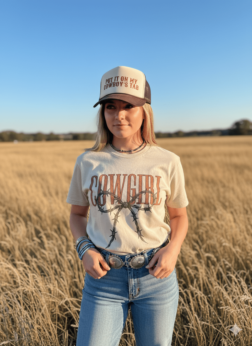 Cowgirl Barbed Wire Bow Graphic Tee Wild Junkie