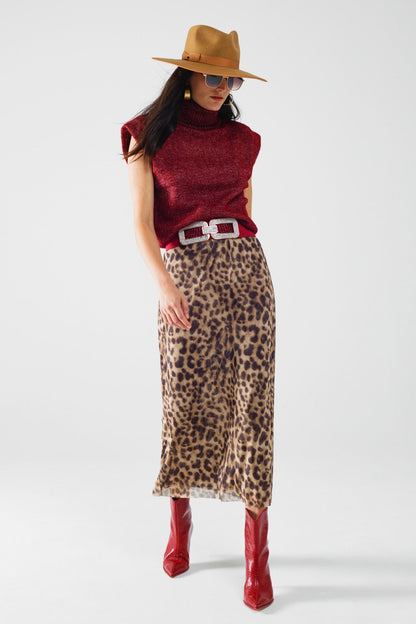 Cozy turtleneck sleeveless sweater in burgundy Q2store