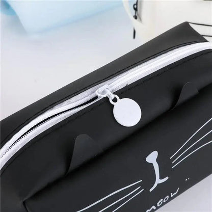 Creative Leather Black Large Capacity  Pencil Pouch For Students Unique Colors Stationery Office Pencil Cases Stevvex