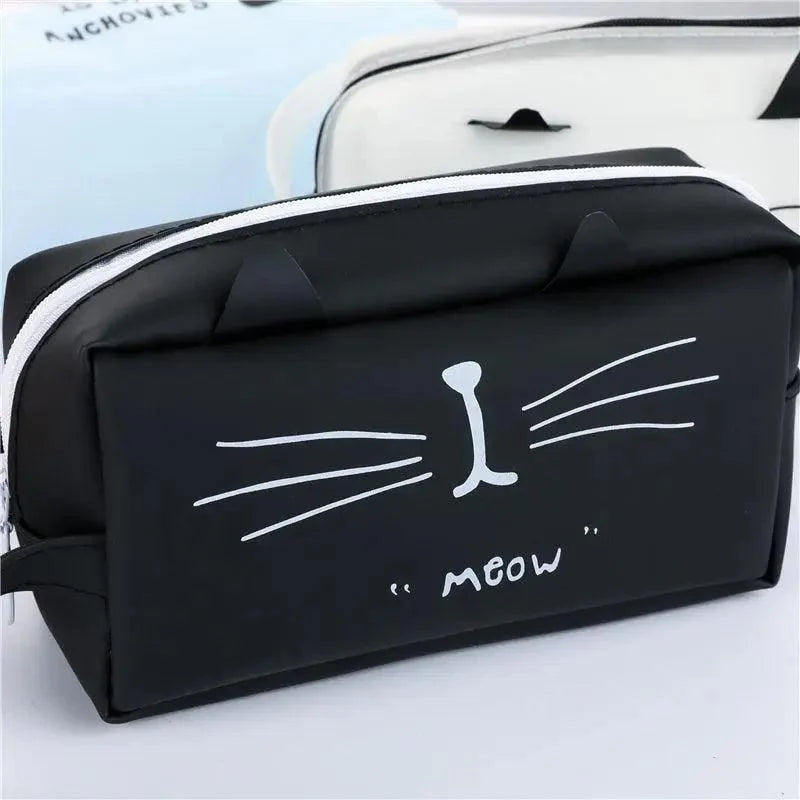 Creative Leather Black Large Capacity  Pencil Pouch For Students Unique Colors Stationery Office Pencil Cases Stevvex