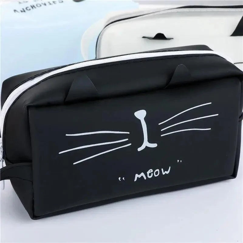 Creative Leather Black Large Capacity  Pencil Pouch For Students Unique Colors Stationery Office Pencil Cases Stevvex