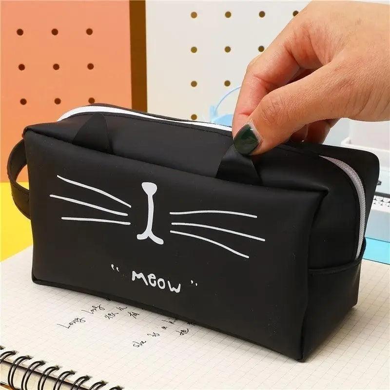 Creative Leather Black Large Capacity  Pencil Pouch For Students Unique Colors Stationery Office Pencil Cases Stevvex