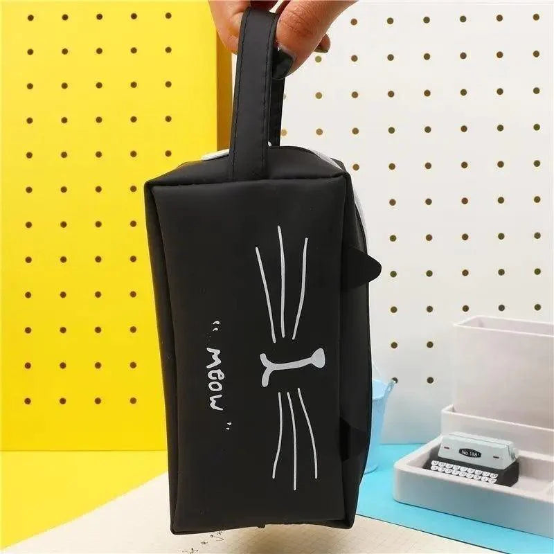 Creative Leather Black Large Capacity  Pencil Pouch For Students Unique Colors Stationery Office Pencil Cases Stevvex