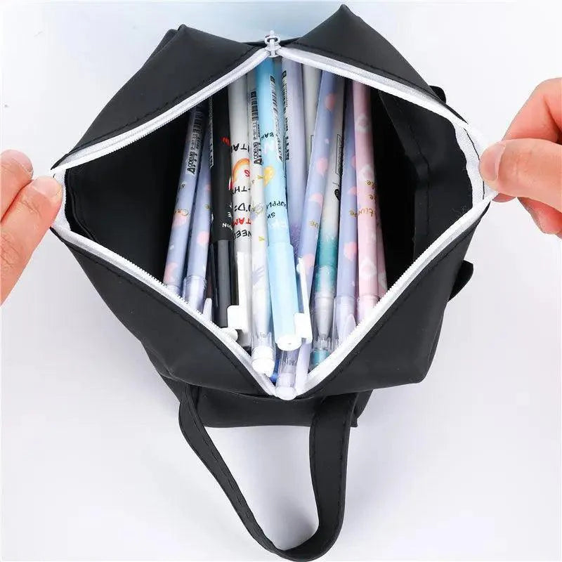 Creative Leather Black Large Capacity  Pencil Pouch For Students Unique Colors Stationery Office Pencil Cases Stevvex
