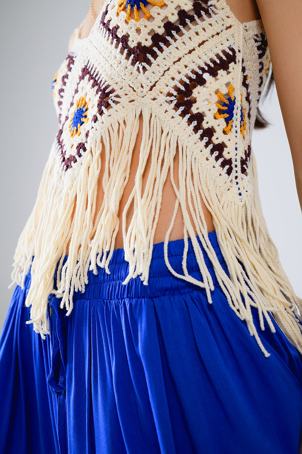 Crochet Top With Fringe Ends In Cream Q2store