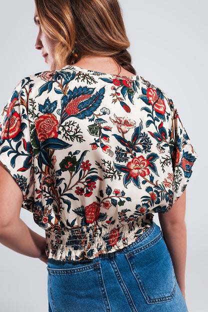 crop top with beige paisley print Q2store