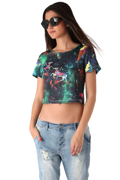 Crop top with illustrated print Q2store