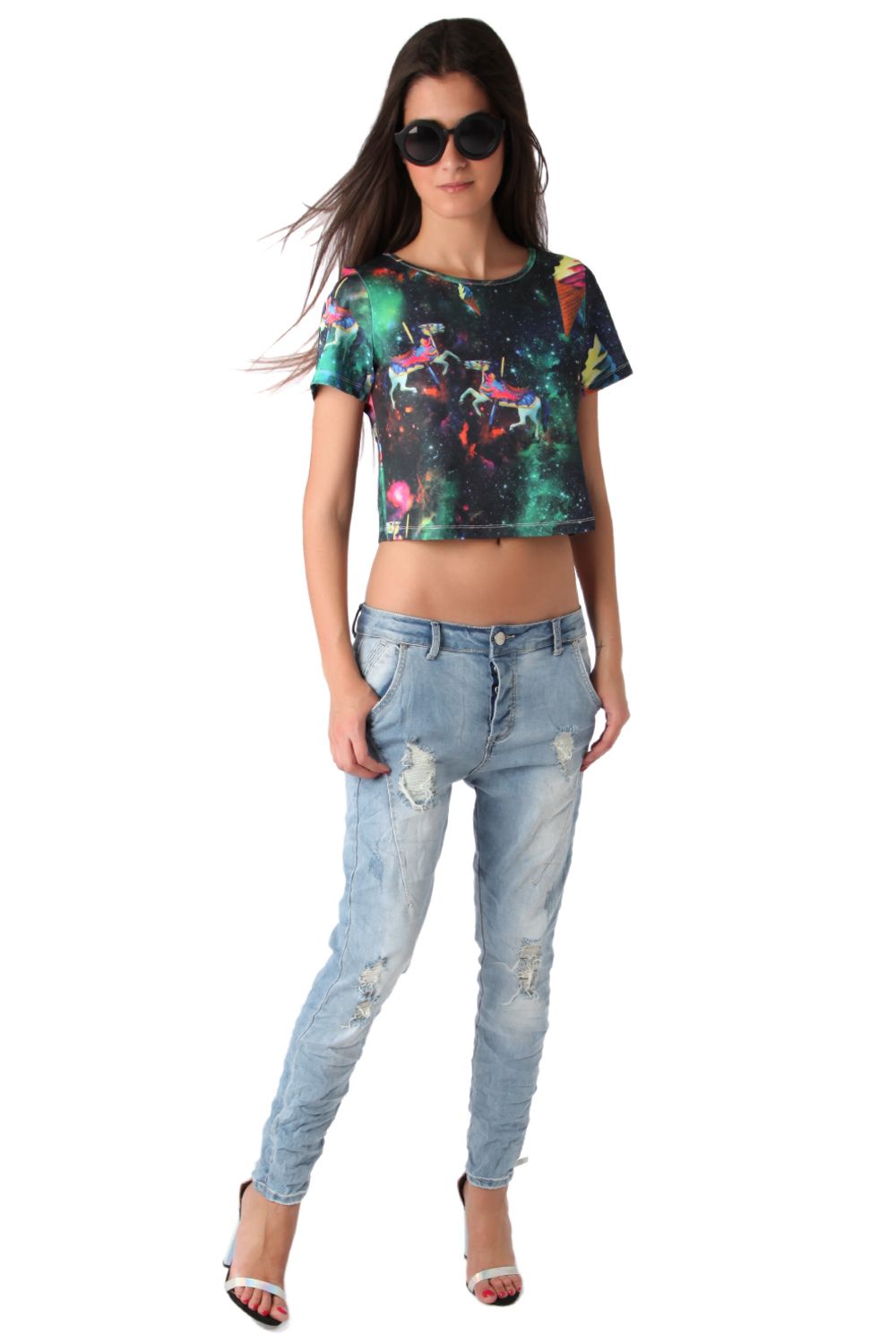 Crop top with illustrated print Q2store