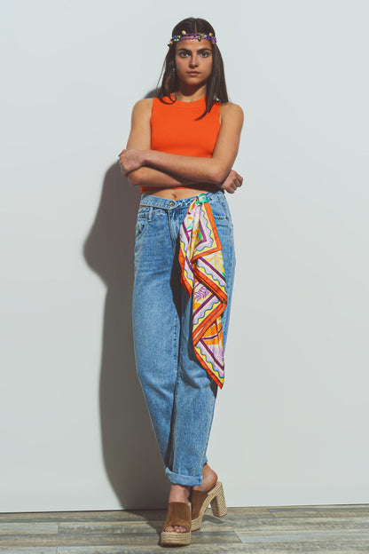 Cropped Knitted Tank Top in Orange Q2store