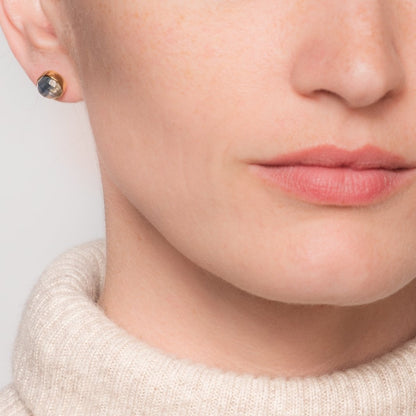 Crystal Gemstone - 14K Gold Vermeil Round Stud Earrings Urban-Equestrian