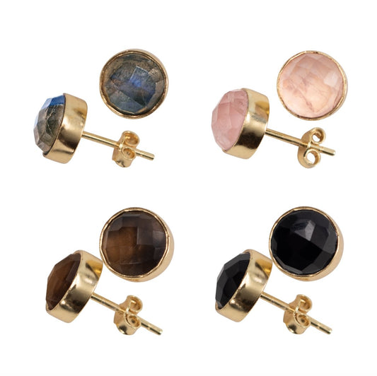 Crystal Gemstone - 14K Gold Vermeil Round Stud Earrings Urban-Equestrian