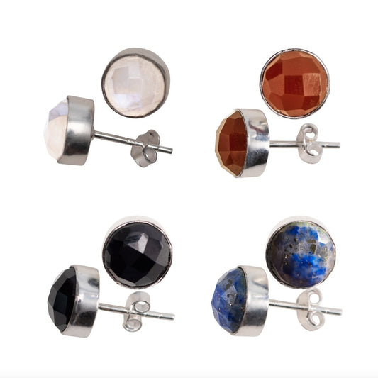 Crystal Gemstone - Sterling Silver Round Stud Earrings Urban-Equestrian