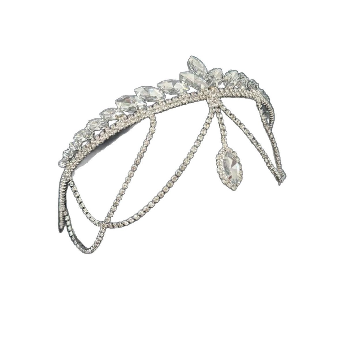 Crystal Tiara Headband with Cascading Forehead Chain (MAC330) Mariam's Collection