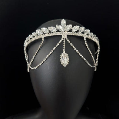 Crystal Tiara Headband with Cascading Forehead Chain (MAC330) Mariam's Collection