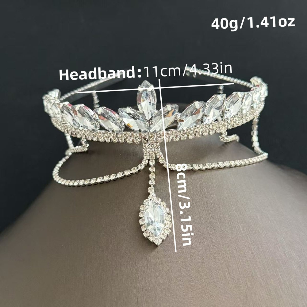 Crystal Tiara Headband with Cascading Forehead Chain (MAC330) Mariam's Collection