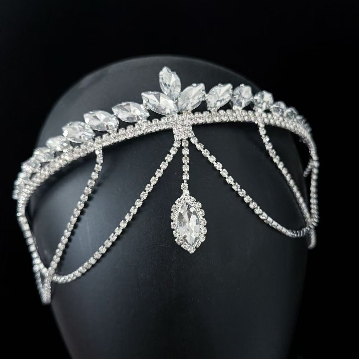 Crystal Tiara Headband with Cascading Forehead Chain (MAC330) Mariam's Collection
