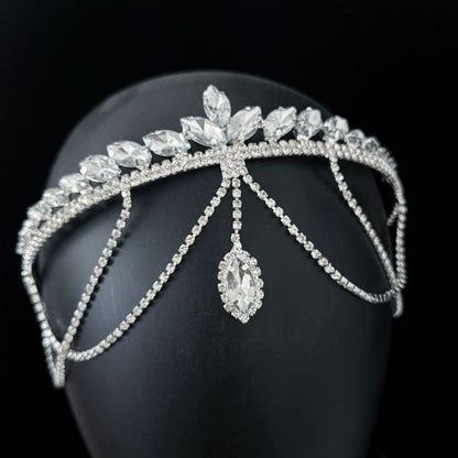 Crystal Tiara Headband with Cascading Forehead Chain (MAC330) Mariam's Collection