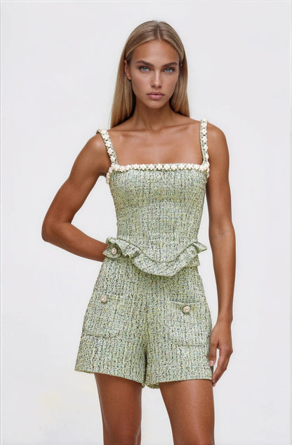 Crystal Tweed Short – Green XO, Tina