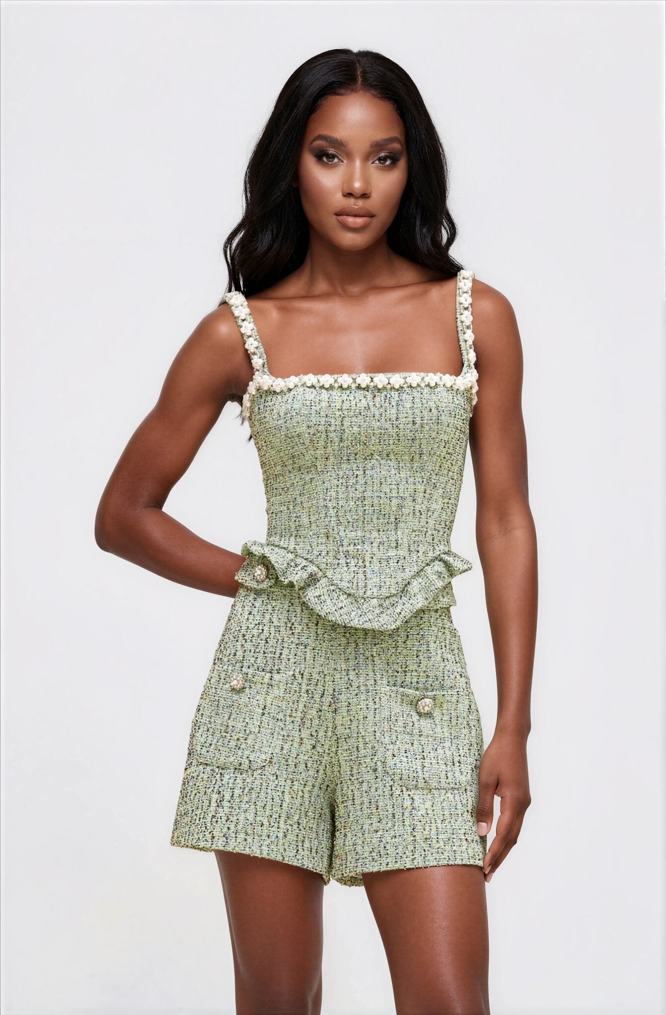 Crystal Tweed Short – Green XO, Tina
