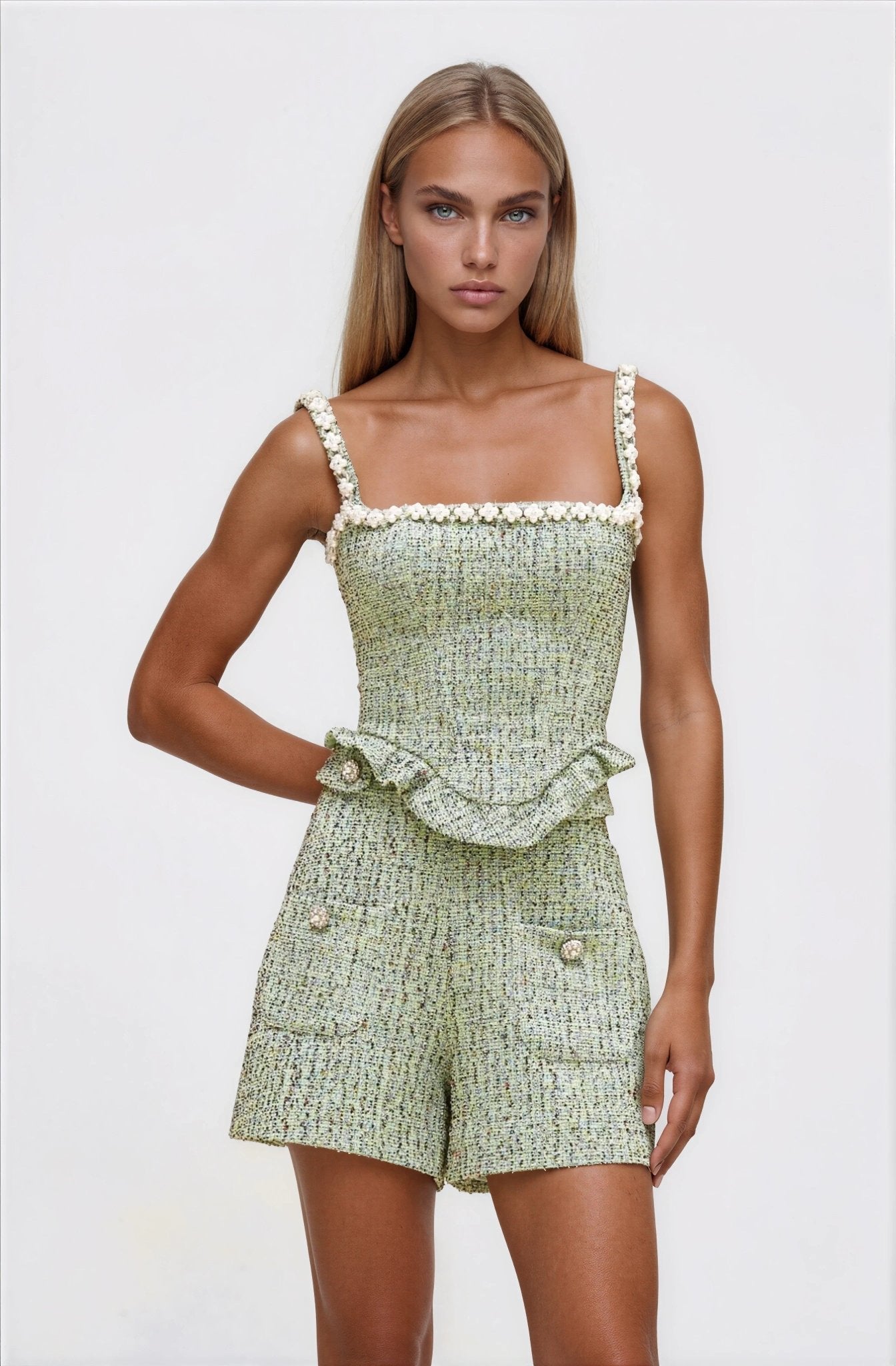Crystal Tweed Top – Green XO, Tina