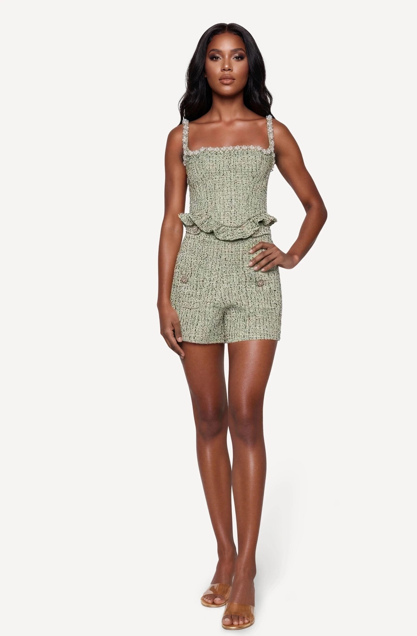 Crystal Tweed Top – Green XO, Tina
