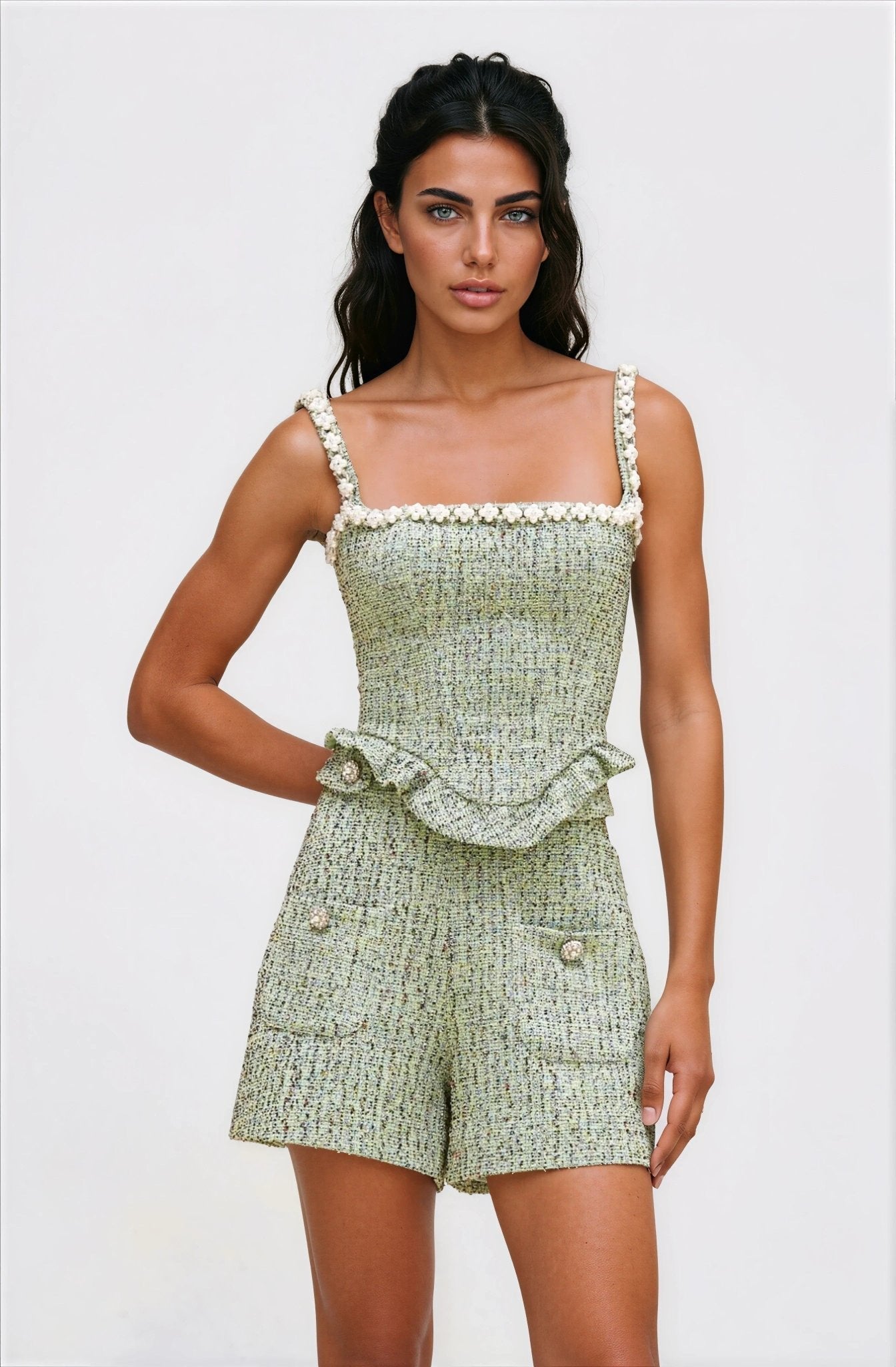 Crystal Tweed Top – Green XO, Tina