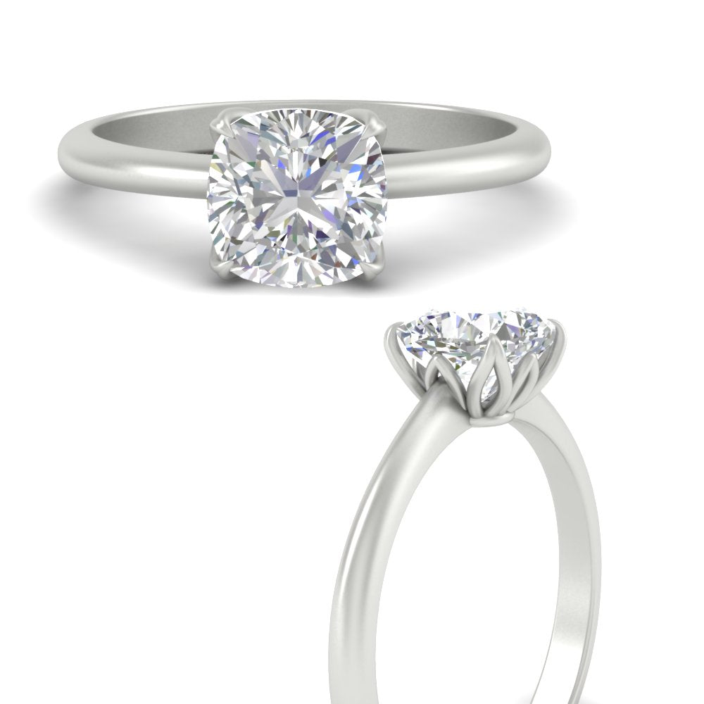 Floral Head Cushion Solitaire Cathedral Ring Fascinating Diamonds