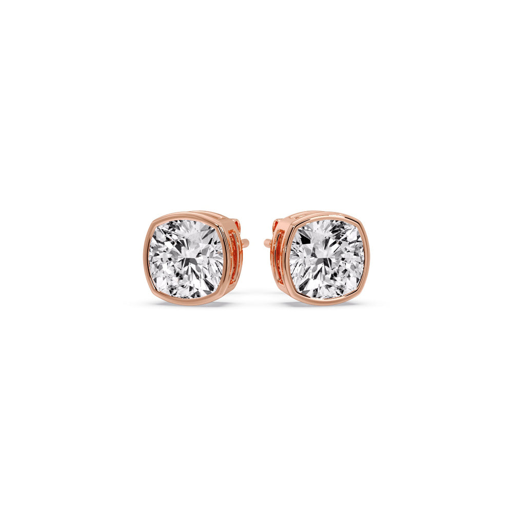 Bezel Set Cushion Diamond Stud Earrings Fascinating Diamonds