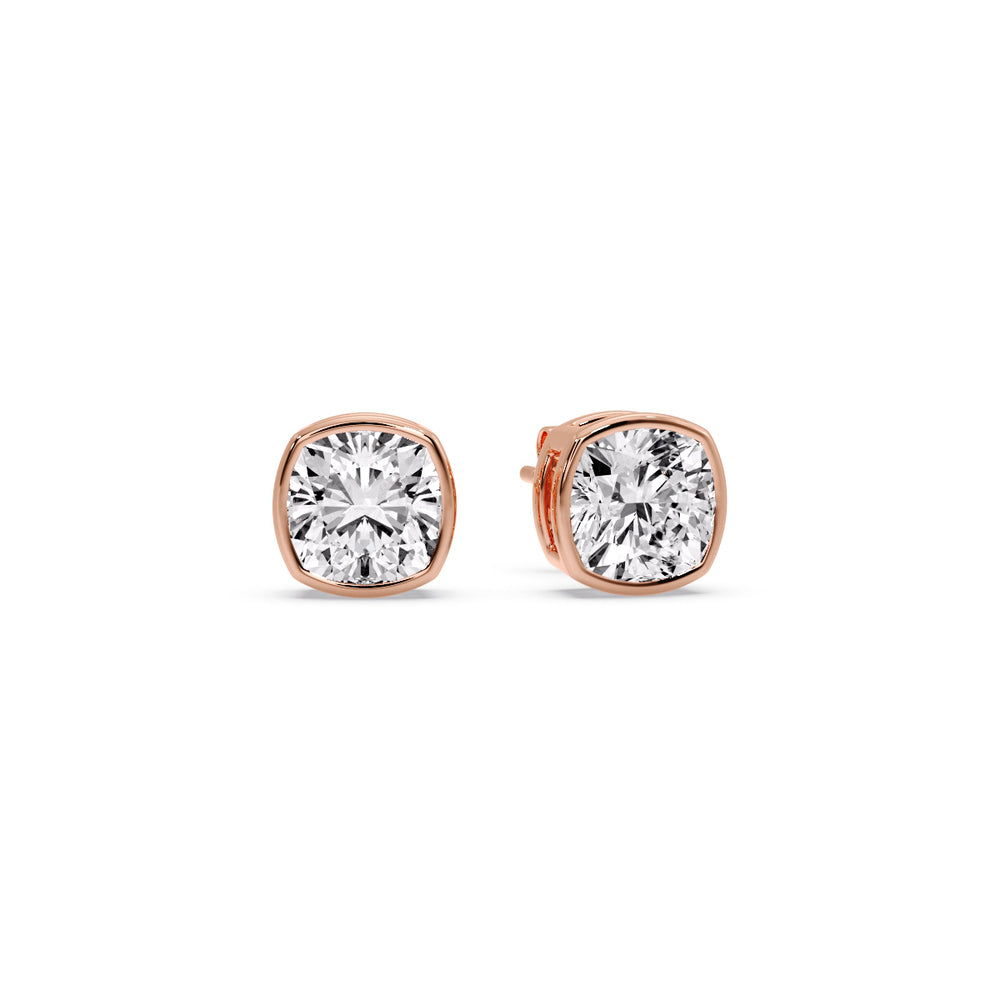 Bezel Set Cushion Diamond Stud Earrings Fascinating Diamonds