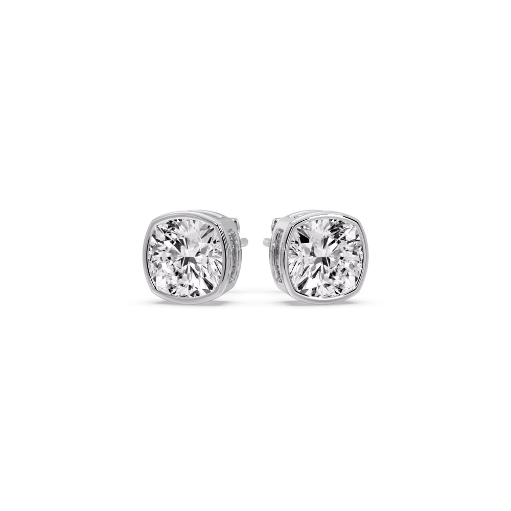 Bezel Set Cushion Diamond Stud Earrings Fascinating Diamonds