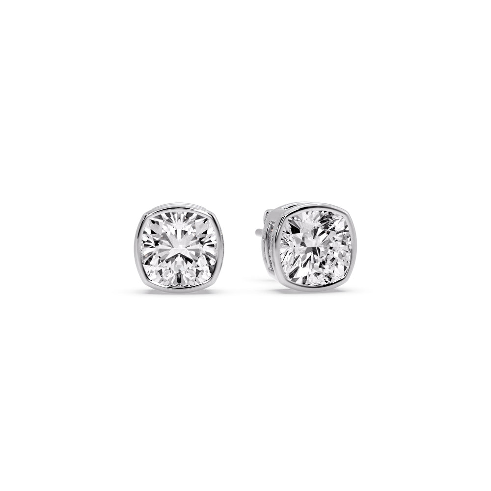 Bezel Set Cushion Diamond Stud Earrings Fascinating Diamonds